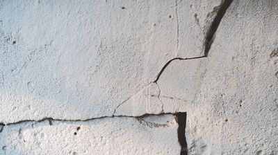 Graue Wand mit mehreren kleineren und einem größeren Riss